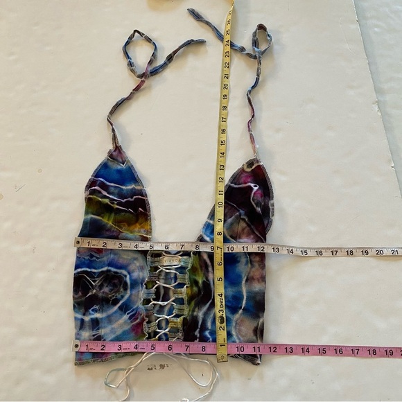 Handmade Geode Tie Dye Tank Top Halter Womens Small Ribbed Shirt Blue Upcycled - Picture 9 of 11